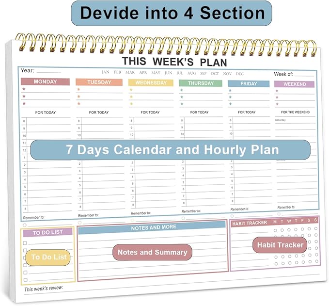 (3-Pack) Undated Weekly Planner - 8.5" x 11" Undated Daily Productive Weekly To Do List Notepad for Home, Work, School, Projects, 52 Weeks, Clean Colorful Design
