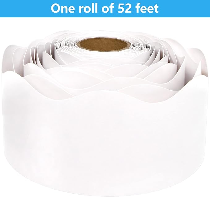 Fancy Land White Bulletin Board Border for Classroom White Scalloped Trim Borders for Back to School Decor Supplies 52Ft