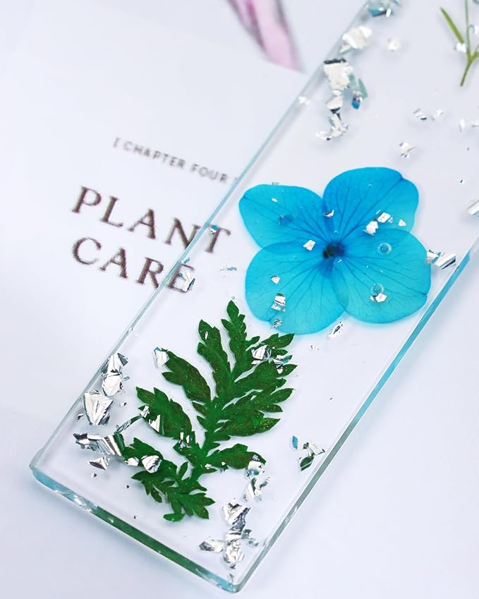 Penta Angel Dried Flower Resin Bookmarks Handmade Clear Pressed Floral Page Markers with Silky Tassel Reading Gift for Women Adults Graduation Valentine’s Day Christmas (Lake Blue)