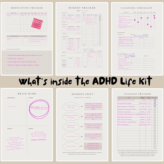 ADHD Planner for Adults – 90-Day All-in-One ADHD Life Kit & Neurodivergent Toolkit, Daily Planner with 35+ Support Tools, Brain Dump, Mood & Gratitude Tracking, Linen Cover, Gold Spiral, 256 Pages