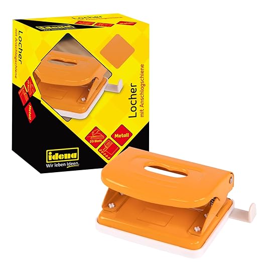 Idena 11542 Metal Hole Punch Stop Rail with Format Display, Orange, for 20 Sheets, Pack of 1