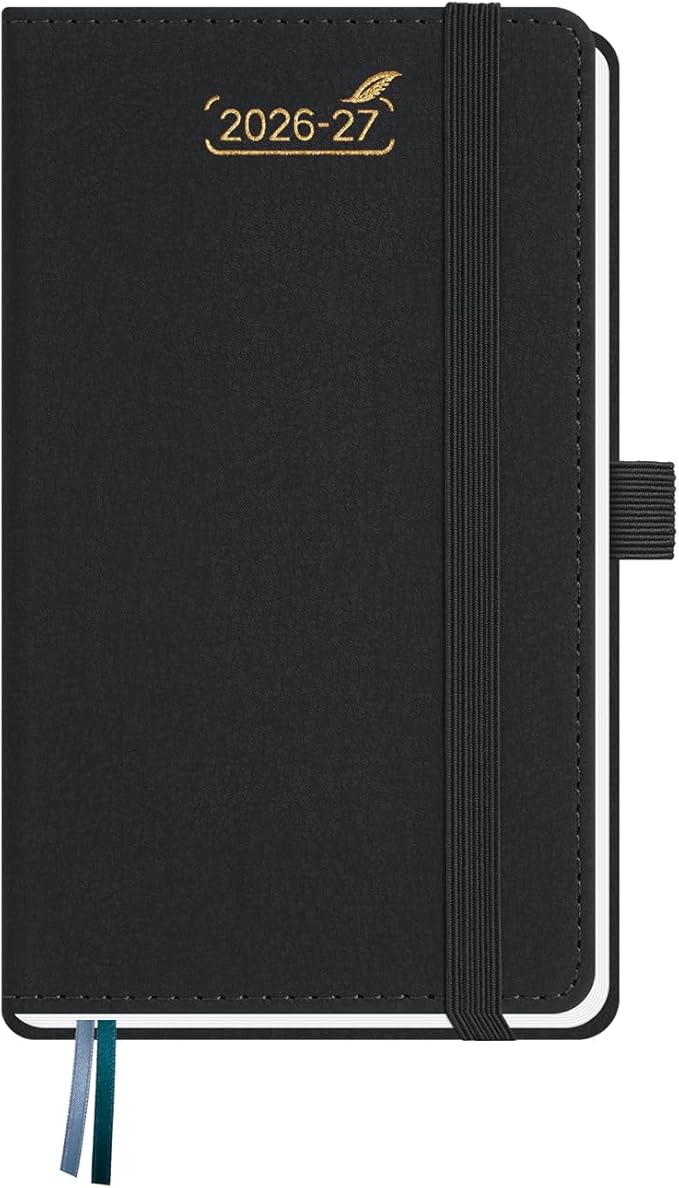 BEZEND Pocket Planner 2026-2027 Weekly Monthly (3.5" x 6") 2-Column Dual Schedule for Work/School/Home or 2 Person (Jul 26-Dec 27) 18 Months Small Academic Calendar, PU Leather Hardcover -Black
