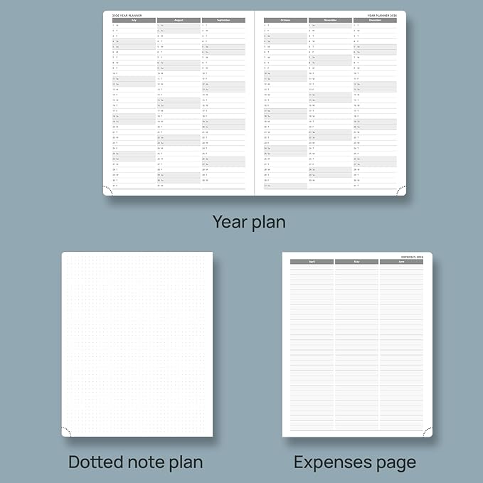 POPRUN 2026 Planner (Large Size 8.5''x 10.5'' Hardcover) - Daily Weekly and Monthly Calendar Agenda 2026 Appointment Book with Hourly Time Slots, Monthly Tabs, 100 GSM - Pacific Green
