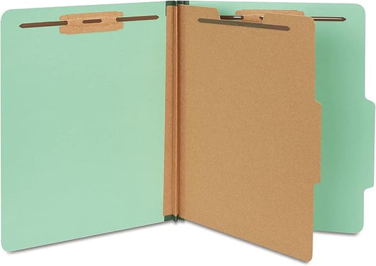 Staples Colored Pressboard Classification Folder, Letter Size, 1 Partition, Green, Durable Construction, 20/Pack