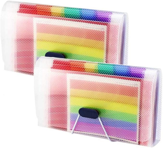 2 Pack Expanding File Folder,A6 Mini Accordion File Organizer,13 Pockets Rainbow Receipt Organizer Wellet for Monthly Bills,Cards,Check Coupons,Vouchers,Receipt Tax Item or Changes,Coupon Organizer