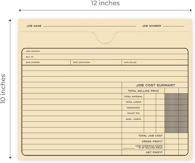 Classic Professional Manila File Folder / 50 Preprinted Job Folders / 10" x 12" Fill in Task Cost Tracking File Jacket Folders/Project Progress Tracker/Made in The USA