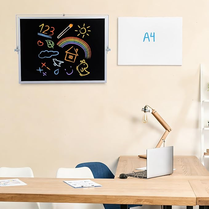 Small Magnetic Chalk Board Easel 16"X12", Double-Sided Tabletop & Wall Hanging Chalkboard with 4 Chalks & Eraser, Desktop Mini Black Board Sign for Office Desk Home Menu and School