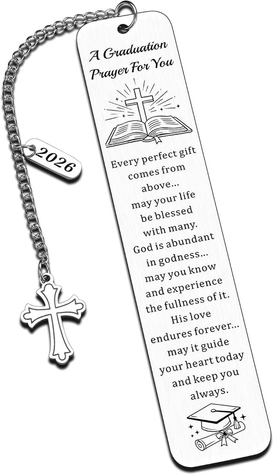 Christian Graduation Bookmark with Prayer, Faith-Based Congratulations Greeting, Religious Graduation Gift for Him or Her, Inspirational Bible Blessing Verse, 2026 Graduation Senior Bookmarks