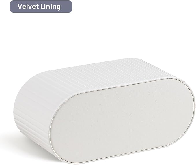 Oval Pen Holder for Desk, Remote Control Holder with 3 Compartments, PU Leather Small Desk Organizer Remote Caddy, Aesthetic Pencil Holder Desk Accessories for Home Office (Ivory)