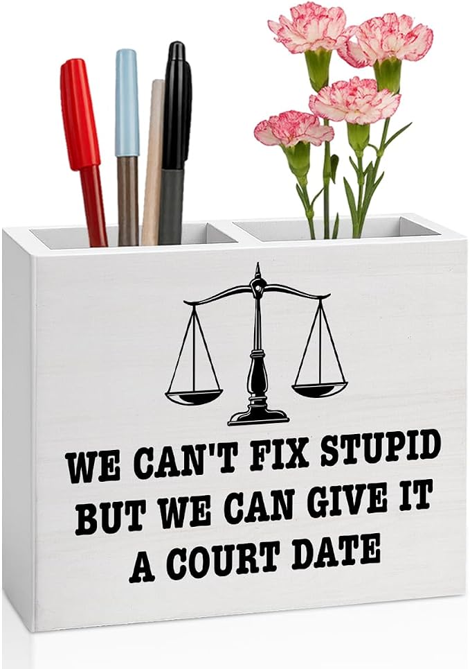 Lawyer Office Decor Lawyer Office Decoration Attorney Law Judge Gifts for Men Women Wooden Pencil Holder, Law School Students Graduation Gifts Desk Decor