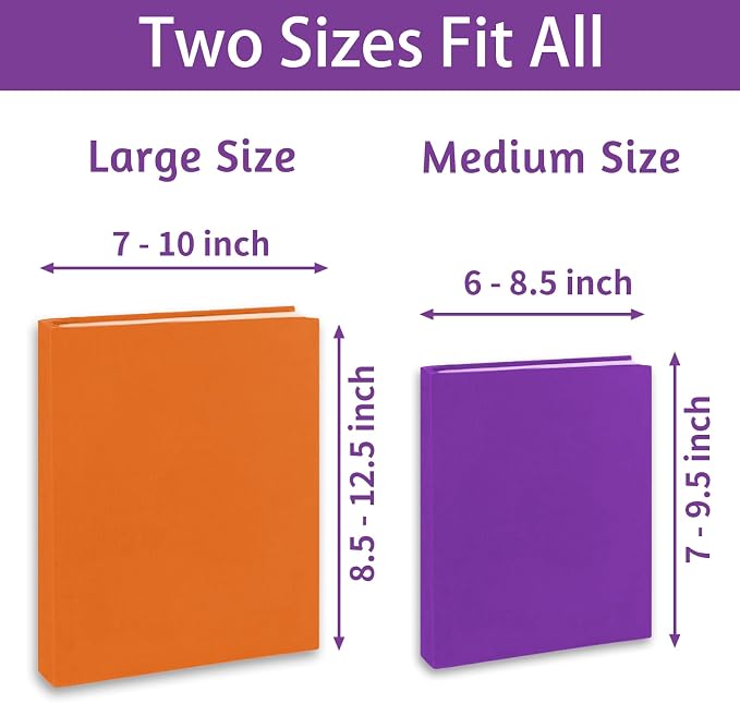 KICNIC Jumbo Book Covers 7 Pack, Stretchable Book Sox 9 * 11 Inch Suitable for Most Hardcover Books, Up to 10 Inch x 12.5 Inch Protective Textbook Covers with Label Sticker