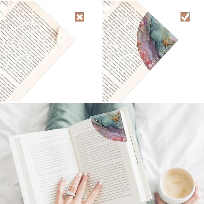 2PCS PU Leather Bookmarks 3.5x3.5 Inch Starfish Pearl Ocean Design | PU leather bookmarks for books with starfish pearl design for beach reads, travel diaries, planners and coastal style fans