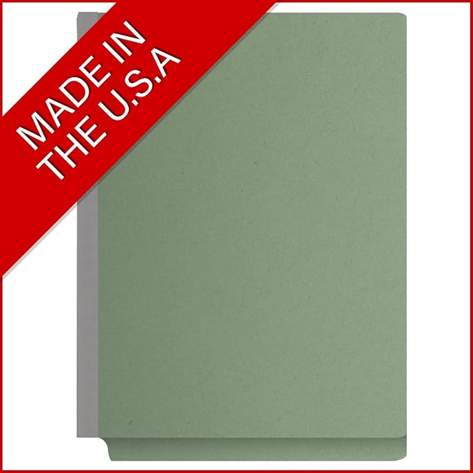 Pressboard Classification Folders, Full Cut End Tab, Letter Size, 1 Divider, Green (Box of 10)