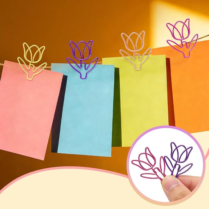 ELANE 36 pcs Paper Clips Bookmarks Dispenser Bookmark Memo Clip for School Teacher Office Supply Student Stationery. (Colorfull-Tulip)