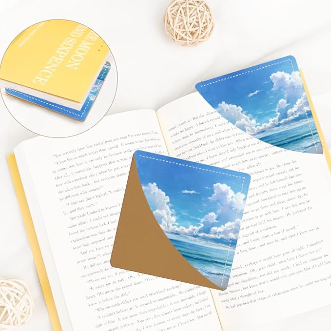 2PCS PU Leather Bookmarks 3.5x3.5 Inch Ocean Sky Cloud Design | PU leather bookmarks with ocean sky cloud design for beach novels, travel notes, summer reading and sea lovers.