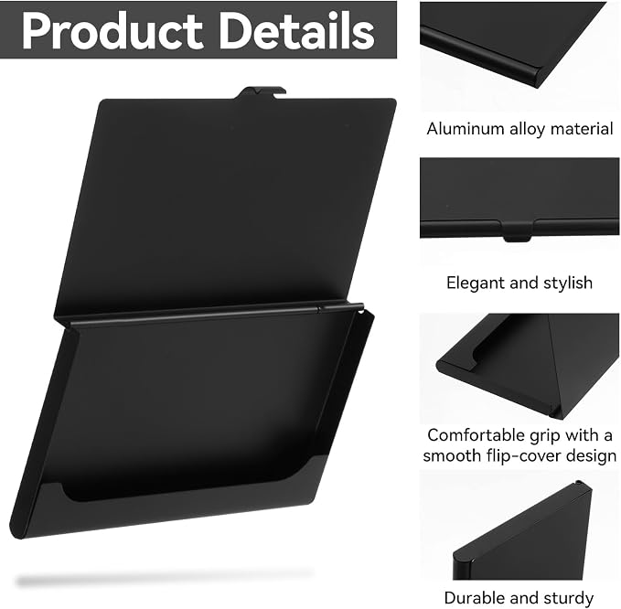 SynHHergyx 2 Pack Metal Slim Business Card Holder Aluminum Alloy Business Card Case Flip Cover Pocket Name Credit Cards Holder for Men and Women