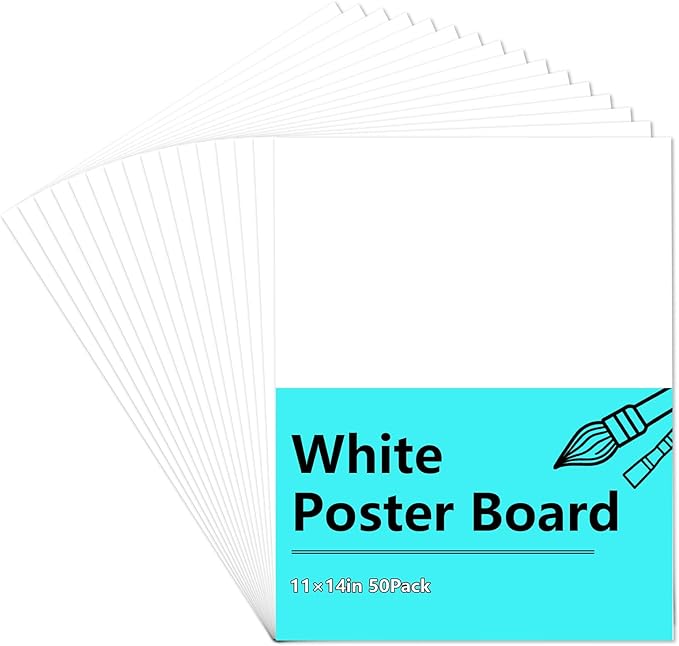White Poster Boards 50 Sheets, 11"x14", Heavyweight 300GSM Poster Paper Bulk for Art Display Board, Classroom Use, School Craft Project, Presentation Drawing