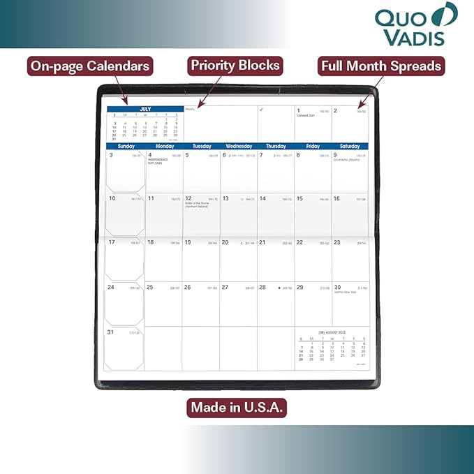 Quo Vadis 2024 Visoplan - Monthly Planner - 12 Months, Jan. to Dec. - 6 3/4 x 3 1/2" - Smooth Faux Leather Soho Steel Blue - Pocket Calendar Organizer