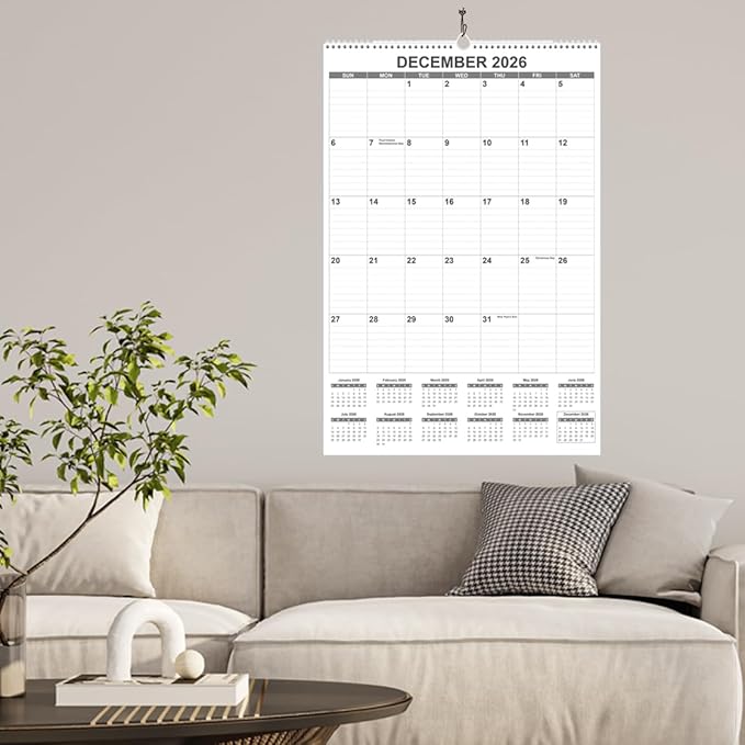 2026 Wall Calendar - Large Calendar 2026 from January 2026 - December 2026, 12 Months Calendar/Planner with Thick Paper, 20" x 30", Vertical, Black