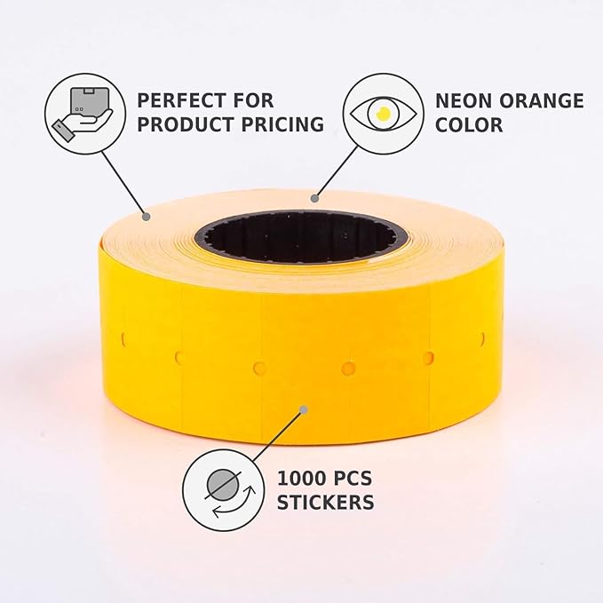 (5 Rolls - 5000 pcs) 0.82" x 0.47" (21 x 12 mm) Orange Paper Sticker Price Gun Pricemarker Labels MX-5500 (Orange)