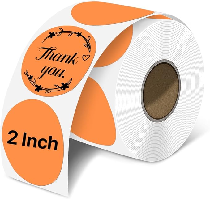 iEager 2 Inch Round Thermal Labels, Circle Thermal Printer Stickers, Durable Circular Label Printer Sticker for Business, Logo, Gift, 500 Labels/Roll, Orange