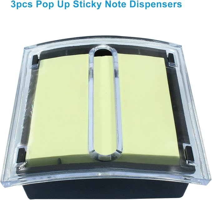 3 Pcs Pop Up Note Dispenser Sticky Notes Holder Black Base Clear Top Sticky Pad Holder for School Office Home Store/Desk Users