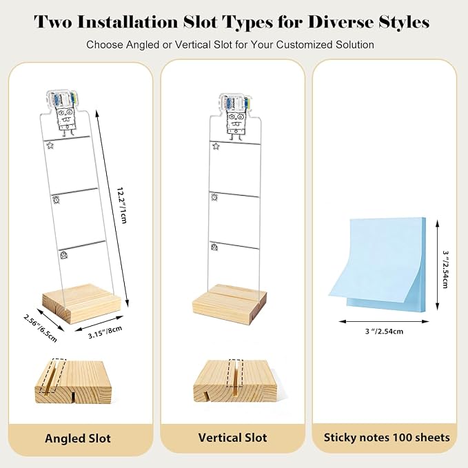Monitor Memo Board Computer Monitor Memo Board Sticky Note Organizer Pillbottle Acrylic Desk Accessories Removable Wooden Base Set Sticky Notes 100 Sheets 11.8×3.1 inches