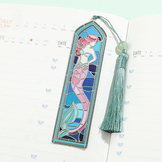 Enchanting Colourful Mermaids Bookmark with Tassel - Magic Brass Book Marks for Women Girls, Reading Supplies Books Accessories Gifts