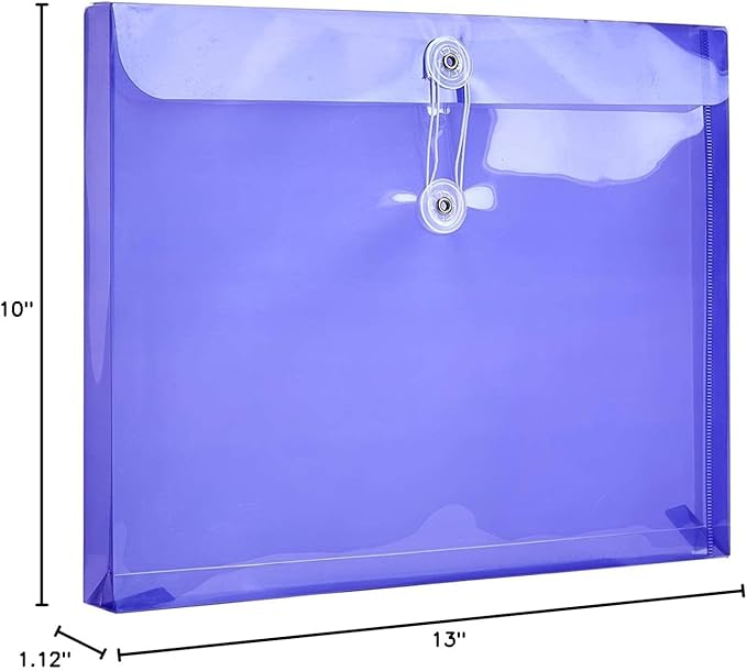 FANWU Plastic Letter Size Envelopes with Button & String Tie Closure, 1-1/6" Expansion, Side Load, Clear Poly Reusable File Folders Project Paper Documents Organizer for Office School & Home