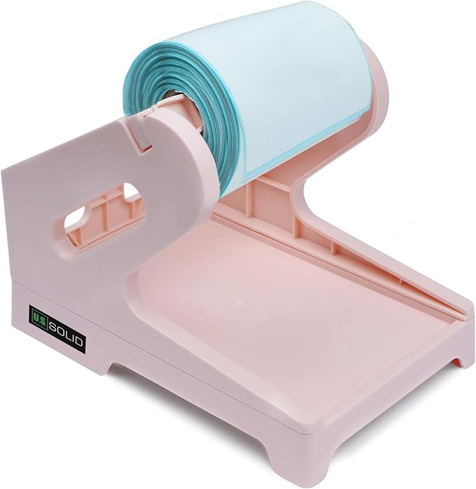 U.S. Solid Pink Label Holder for Rolls and Fan-Fold Shipping Labels, 2 in 1 Label Roll Holder Work with Desktop Label Printer