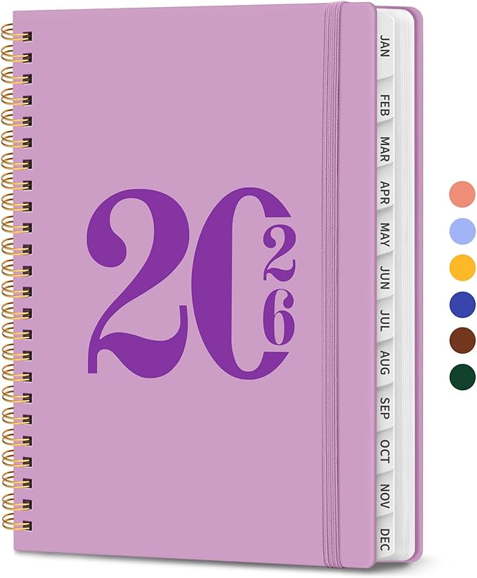 2026 Planner, Weekly and Monthly Calender Planner, Jan 2026 to Dec 2026, Hardcover 2026 Calendar Book with Tabs & Inner Pocket, Office Home School Supplies for Women & Men - A5 (6.3" x 8.5"), Boho Purple