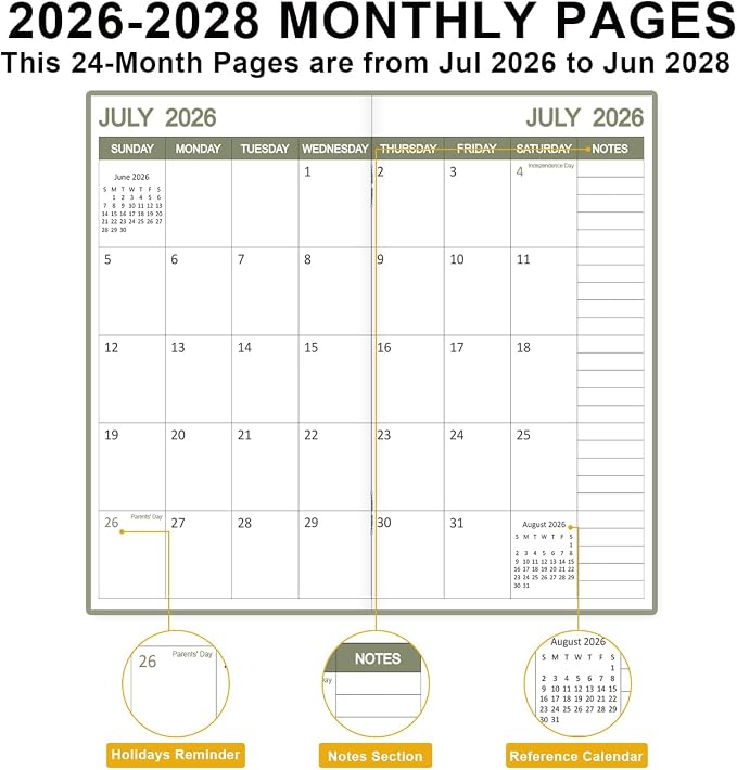2026-2027 Pocket Calendar for Purse – Mini Monthly Planner from July 2026 to June 2028, 2 Year Monthly Calendar for Organizing & Planning, 3.5" x 6.5", Purple