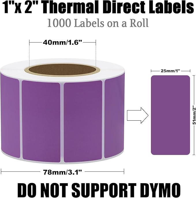 Hybsk 2x1 inch Color Direct Thermal Labels for Shipping, Barcodes, Address, Compatible with Rollo Label Printer & Zebra Desktop Printers (2"x1",Purple)