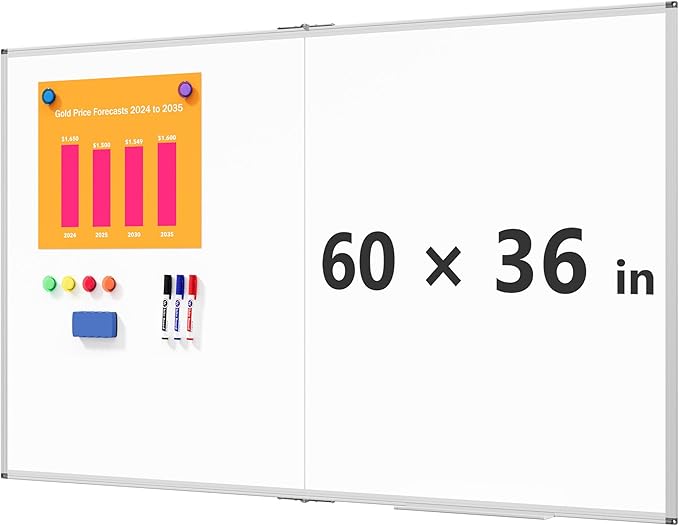 Magnetic White Board Dry Erase Board for Wall, 60" x 36" (5' X 3') Wall-Mounted Large Giant Whiteboard for School, Classroom, Office & Home