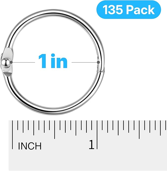 OWLKELA 135 Pcs Binder Rings 1 Inch, Loose Leaf Binder Ring, Metal Book Rings, Flash Card Rings, Index Card Rings, Clip Rings, Nickel Plated Steel Binder Rings, Key Rings
