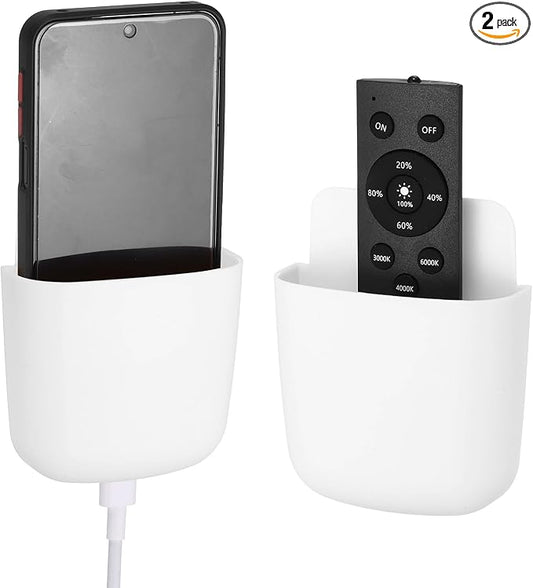PATIKIL 2Pcs Remote Control Holder Wall Mount, Self-Adhesive TV Air Conditioner Control Holder Phone Charging Organizer for Home Office Bedroom Supply Pen Organizer, White