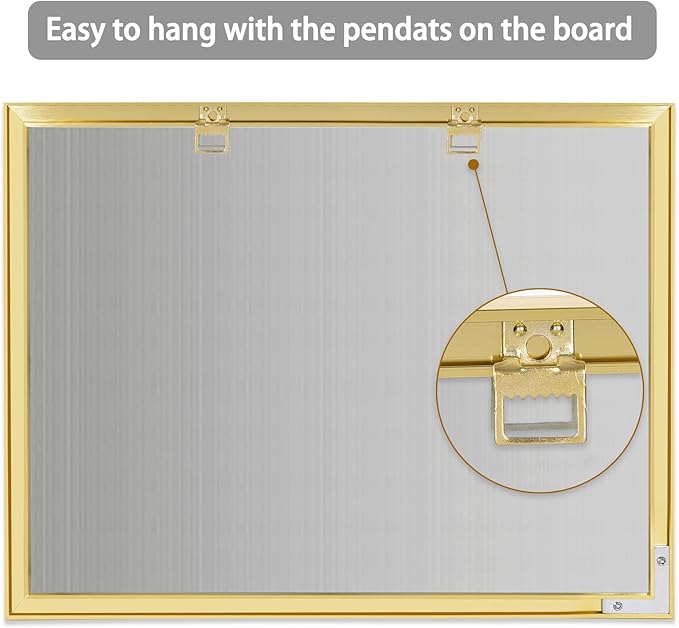Dry Erase Monthly Calendar Whiteboard, 10.5"x 14.5" Gold Aluminum Frame, Magnetic White Board for Wall Office/School/Home, Hanging Board for Decoration/Kitchen Grocery List（YL-Gold-2737-B）