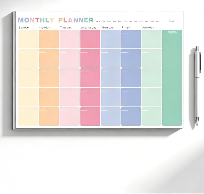 Monthly Planner Notepad - Undated 52 Sheets Desk Calendar, A4 (8"x11") Planning Pad for Office, Home, School, Fitness, Meal & Project Organization