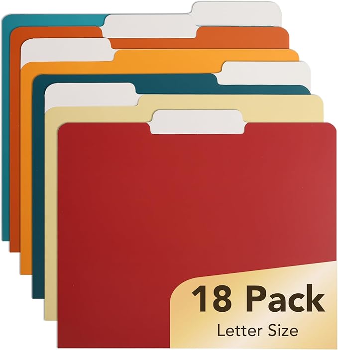 Mr. Pen- Office File Folder, 18 Pack, Retro Colors, 1/3-Cut Tab, Colored File Folders Letter Size, Colored Folders, Office Supplies File Folders with Tabs