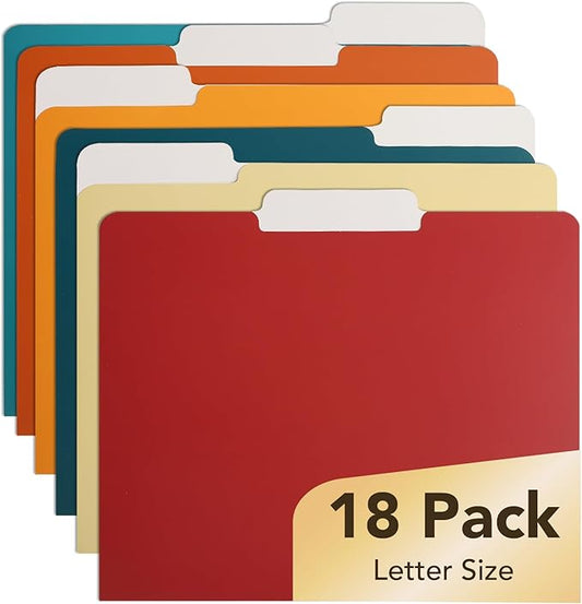 Mr. Pen- Office File Folder, 18 Pack, Retro Colors, 1/3-Cut Tab, Colored File Folders Letter Size, Colored Folders, Office Supplies File Folders with Tabs