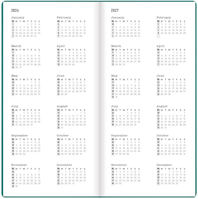 Letts of London® 2026 Woodland Weekly/Monthly Planner, 12 Months, January to December, Slim Pocket Size, 6.625" x 3.25", Sewn Binding, Embossed Cover, Multilingual, Green (C082545-26)