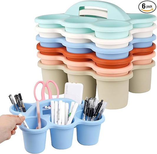 6 Color Plastic Classroom Caddy with Handle | Multipurpose Organizer, Portable Art Craft Caddy, Stackable Desk Organizer, For Stationery & Craft Tools