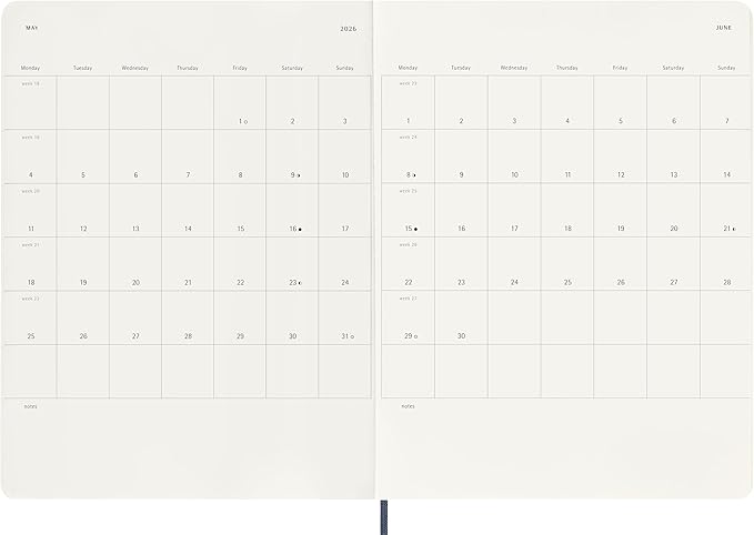 Moleskine Classic 12 Month 2026 Weekly Planner, Soft Cover, XL (7.5" x 9.75"), Sapphire Blue, 144 pages