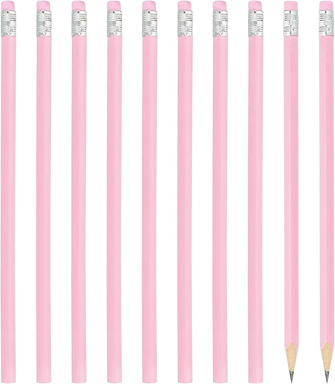 PATIKIL Round Pencils, 24 Pack HB Graphite Pencils with Eraser Wood Pencils Cute Pencil for Classroom Teacher Office Supplies, Light Pink