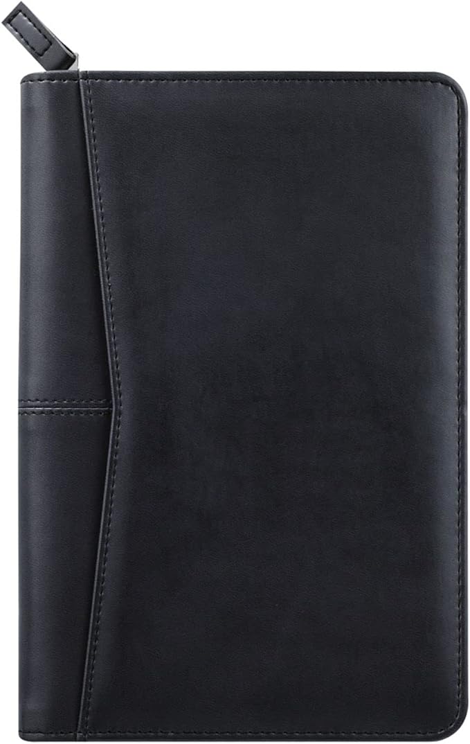 Small Portfolio Organizer, A5 Zippered Business Portfolio, Junior Padfolio Folder Binder for Women & Men, 5 x 8 Writing Pad Included, Black