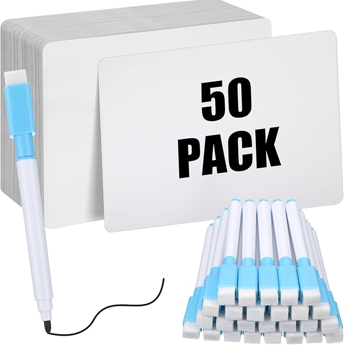 Fulmoon Dry Erase Lapboard Set with Markers Dry Erase Boards Classroom Pack Small White Board 9"X12" Mini Double Sided Whiteboard Set Lapboards for School Supplies(50 Pcs)