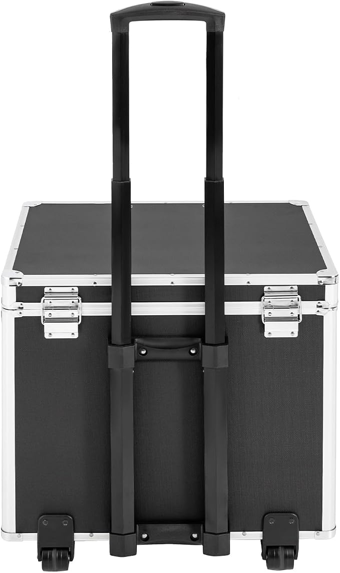 File Box With Lock, Multi-Layer Fireproof Document Box With Wheels,Aluminum Alloy File Lock Box,Hand Pull File Storage Organizer Box,Large Portable Home Office Filing Cabinet For Hanging Folders