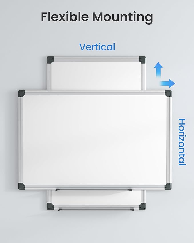 VUSIGN Magnetic White Board Kit for Wall 18" x 12", 1 Dry Eraser & 2 Multicolor Markers & 4 Magnetic Pins, Sliver Reinforced Aluminum Frame for Home, School, Office
