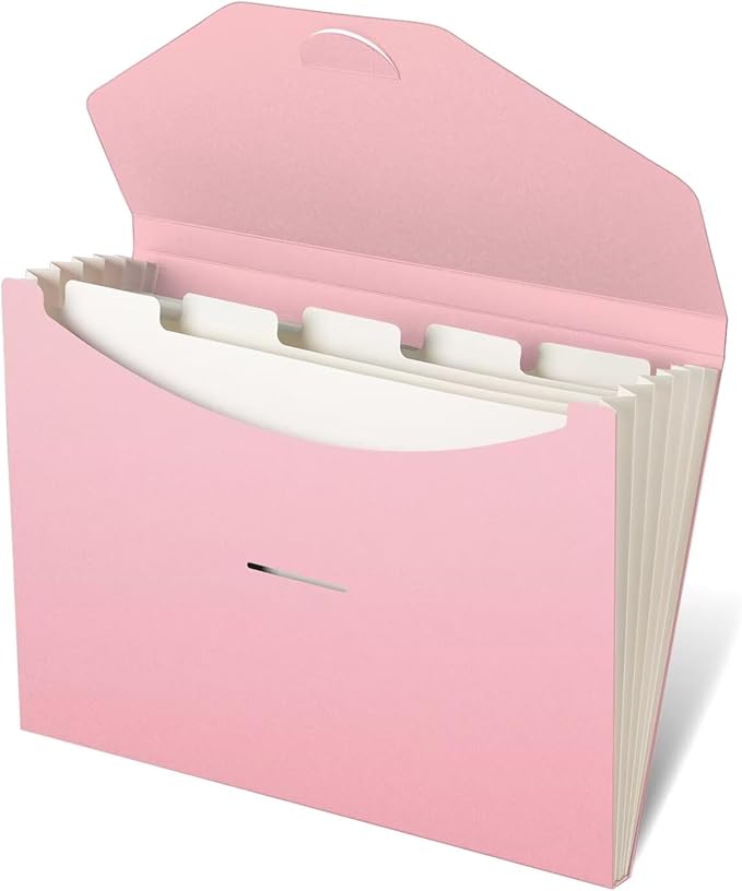 Expanding File Folder Accordion Folders ECO Friendly 6 Pocket Organizer Pink