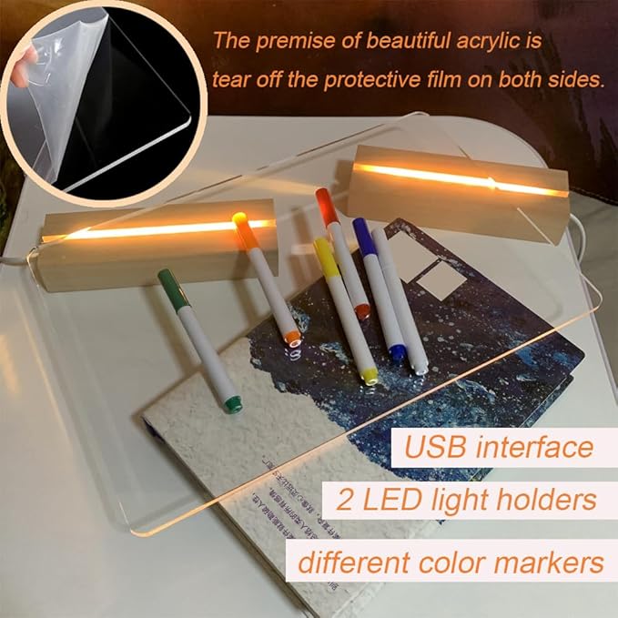 LED Acrylic Message Board Light Up, Three-Color Plus Orange, 11.8 x 7.87 Inch Writing Board, Creative Planning Display, 2 Pack Note Board with Colors